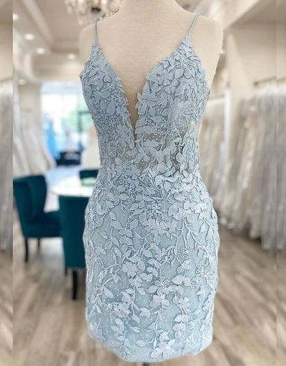 Sheath Lace Keyhole Back Homecoming Dress