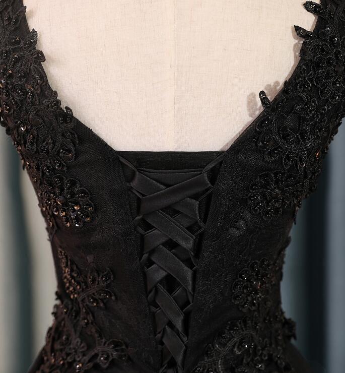 Lovely Black Lace V-Neckline Short Homecoming Dress, Black Party Dress
