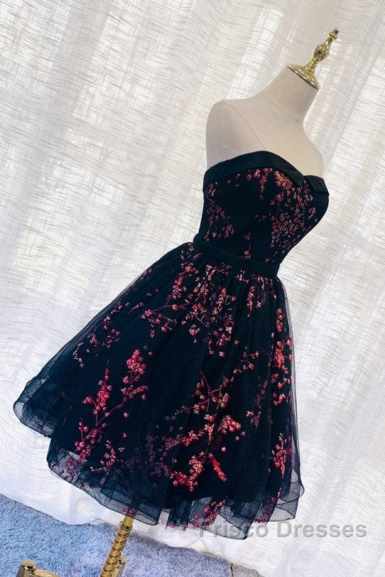 Lovely Black Sweetheart Short Homecoming Dress, Black Formal Prom Dress