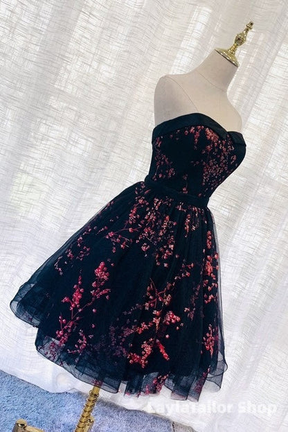Lovely Black Sweetheart Short Homecoming Dress, Black Formal Prom Dress