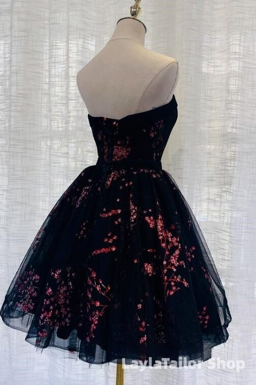 Lovely Black Sweetheart Short Homecoming Dress, Black Formal Prom Dress