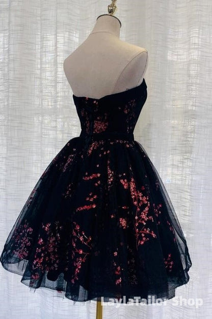 Lovely Black Sweetheart Short Homecoming Dress, Black Formal Prom Dress
