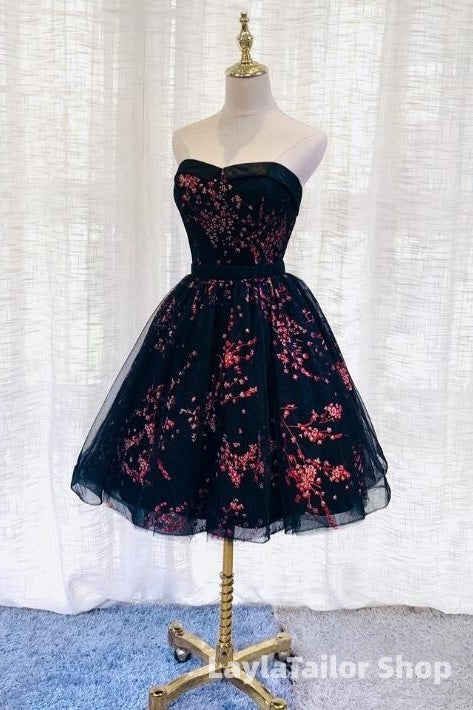Lovely Black Sweetheart Short Homecoming Dress, Black Formal Prom Dress