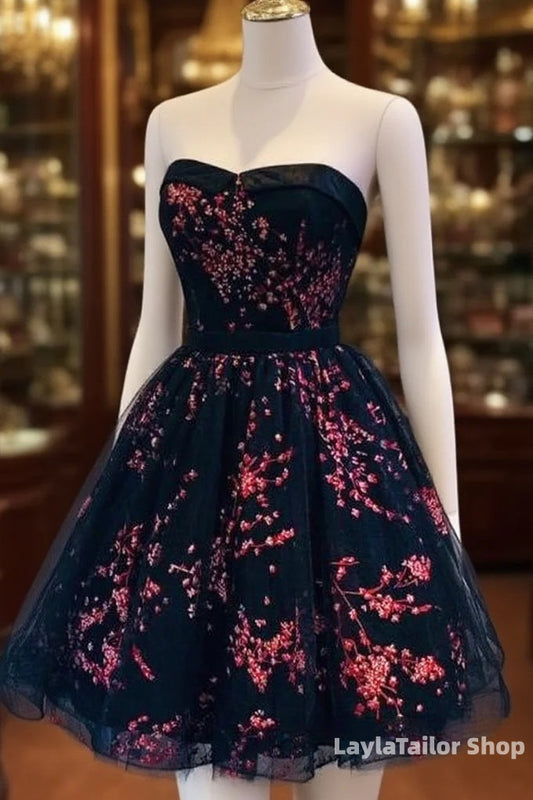 Lovely Black Sweetheart Short Homecoming Dress, Black Formal Prom Dress