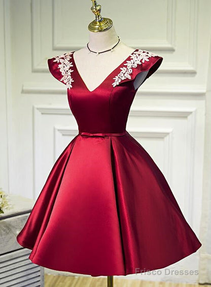 Lovely  Cap Sleeves Short Party Dresses, Satin Homecoming Dress