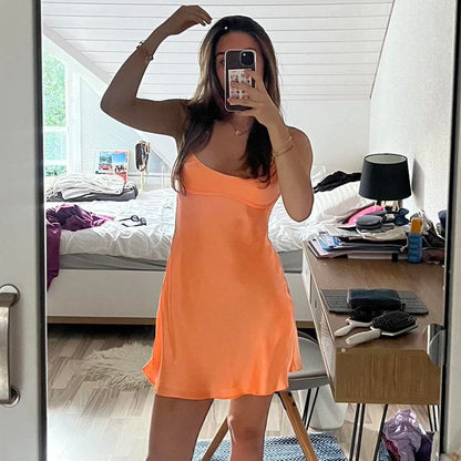 Modest A Line Spaghetti Straps Orange Satin Short Formal 8Th Grade Homecoming Dresses Middle School Semi Mini Formal Hoco Dress Backless Cocktail Outfits