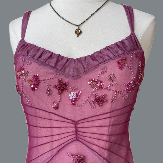 Pink Beaded Mid-Length Homecoming Dress Prom Dress