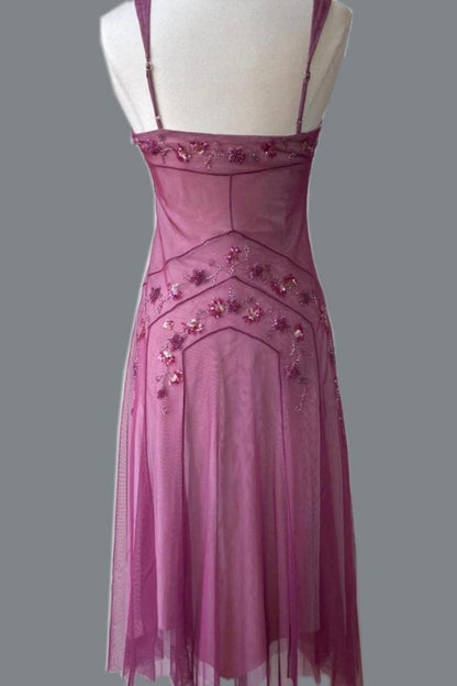 Pink Beaded Mid-Length Homecoming Dress Prom Dress