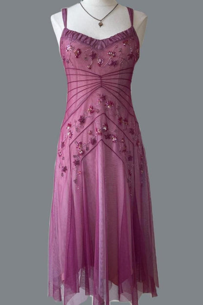 Pink Beaded Mid-Length Homecoming Dress Prom Dress