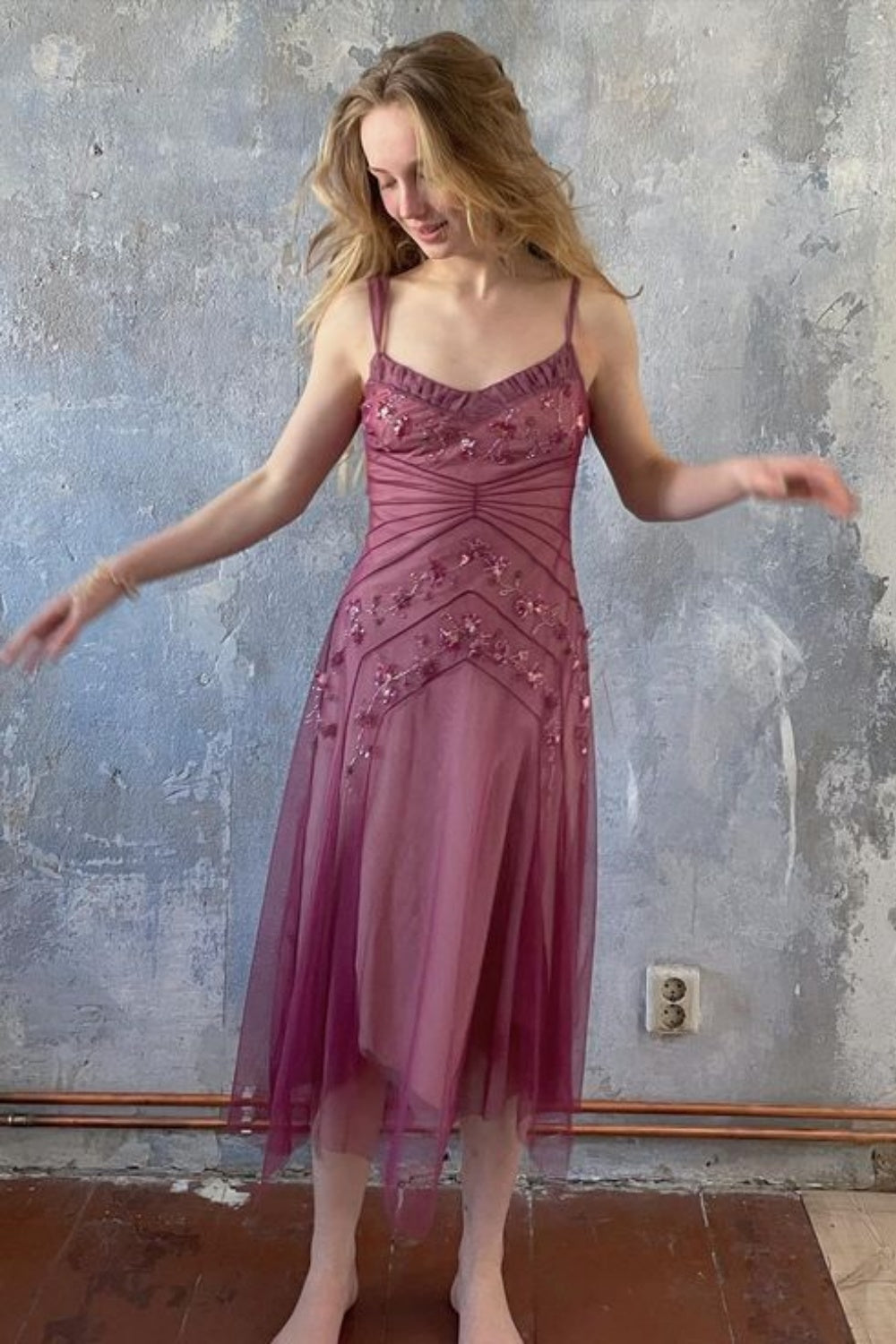 Pink Beaded Mid-Length Homecoming Dress Prom Dress