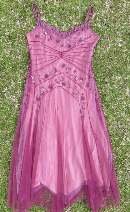Pink Beaded Mid-Length Homecoming Dress Prom Dress