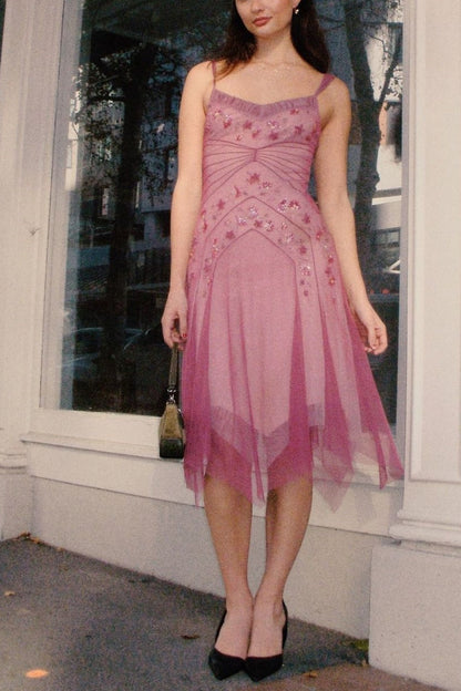 Pink Beaded Mid-Length Homecoming Dress Prom Dress