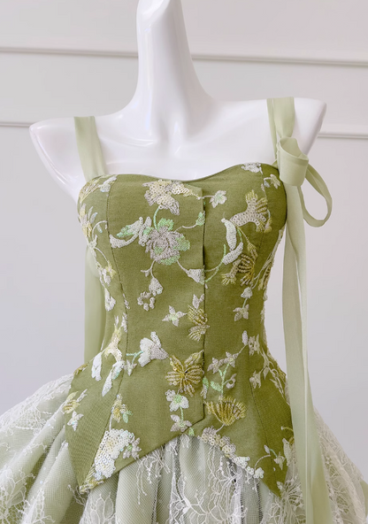 Olive Green A-Line Mesh Lace Sequined Short Prom Dress Homecoming Dress