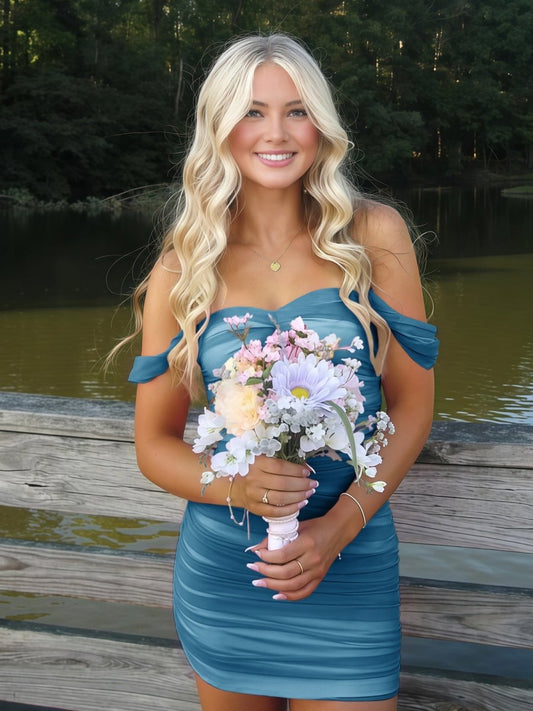 Peacock Off The Shoulder Tulle Homecoming Dress Short Cocktail Dresses