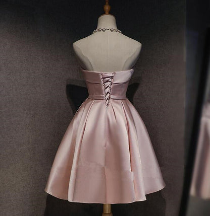 Pink Off The Shoulder Satin Homecoming Dresses