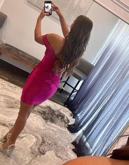 Sheath Off the Shoulder Short Satin Homecoming Dress