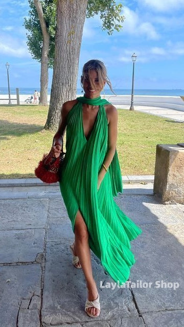Pink/Green Fashion V-Neck Elegant Long Satin Evening Dress Party Dress Wedding Guest Dress Maternity Dress,LTP3674
