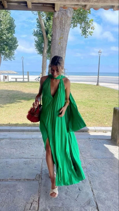 Pink/Green Fashion V-Neck Elegant Long Satin Evening Dress Party Dress Wedding Guest Dress Maternity Dress,LTP3674
