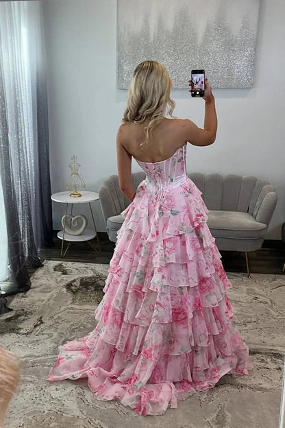 Gorgeous Sweetheart Ball Gown Leopard Print Tiered Prom Dress with Appliques
