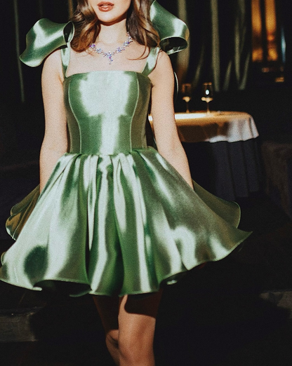 Pretty Ball Gown Spaghetti Straps Pink Satin Short Mini Formal 8Th Grade Homecoming Dress Summer Middle School Hoco Dresses Birthday Outfits