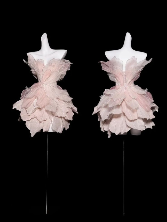 Pretty Pink Organza Sequin Beaded Homecoming Dress Strapless Birthday Party Dress