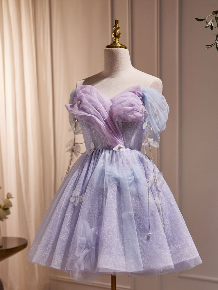 Purple Tulle Puffy Short Prom Dress, Cute Purple Homecoming Dress – Laylatailor Shop