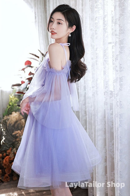 Purple Tulle Short Off Shoulder Homecoming Dress, Purple Prom Party Dresses