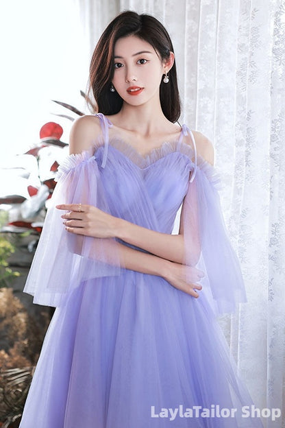 Purple Tulle Short Off Shoulder Homecoming Dress, Purple Prom Party Dresses