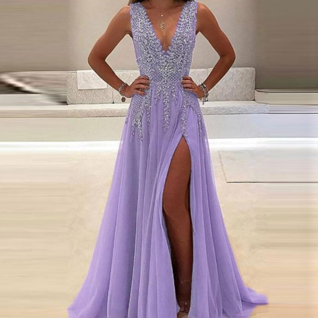 Luxury Purple Beaded V-Neck Long Prom Dress – Laylatailor Shop