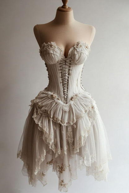 Retro Ivory Lace Dress Sexy Short Party Dress Homecoming Dress