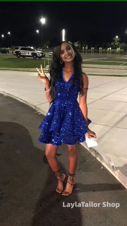 Royal Blue Sequins A Line Homecoming Dress Short Formal Dresses