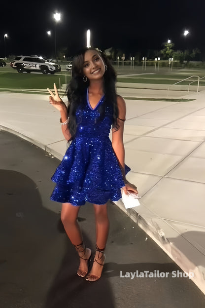 Royal Blue Sequins A Line Homecoming Dress Short Formal Dresses