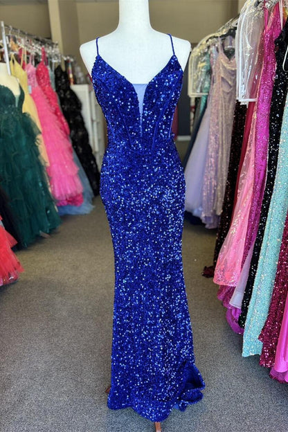 Straps Red Sequin Mermaid Long Formal Dress