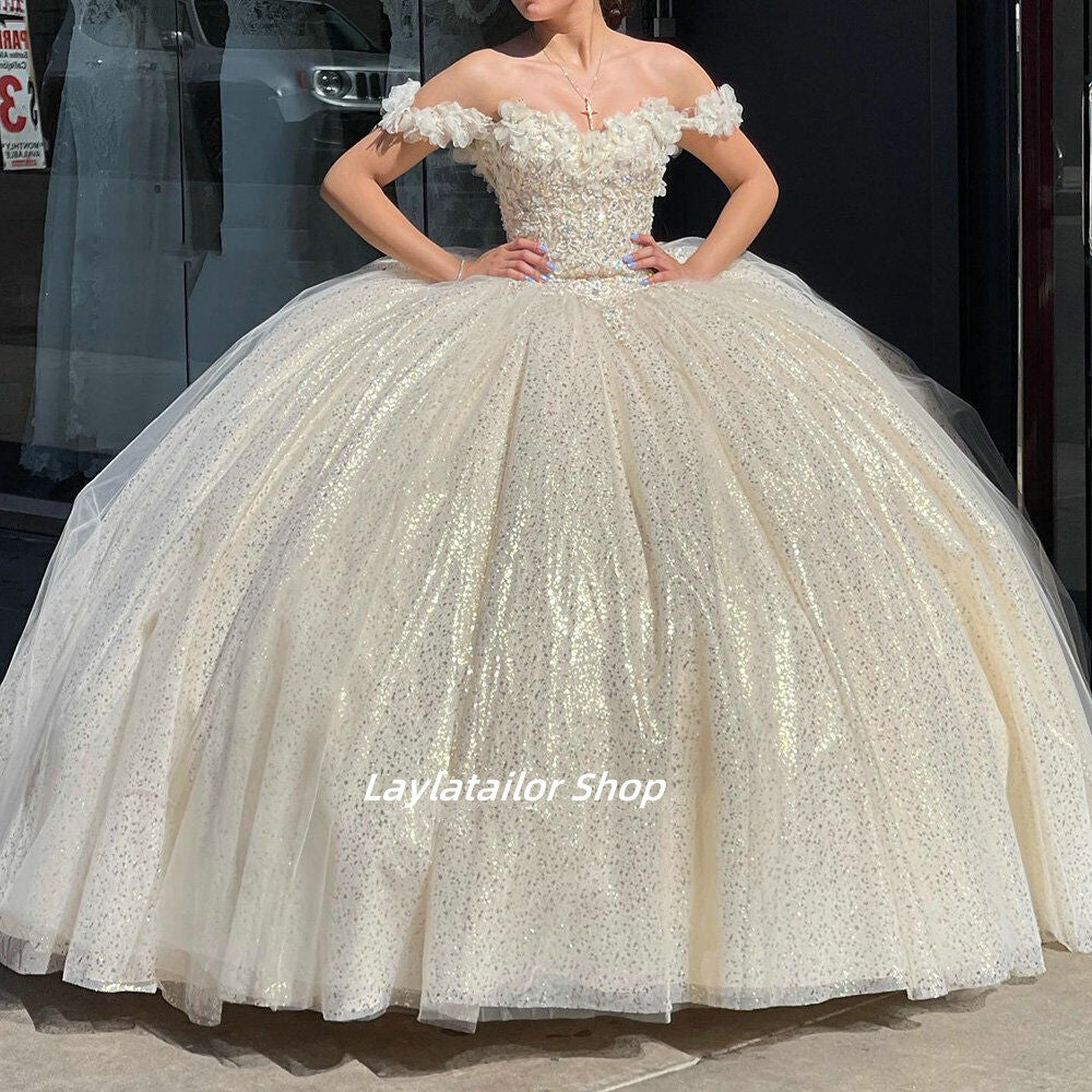 Off The Shoulder Floral Sweet 16 Dress Birthday Ball Gown