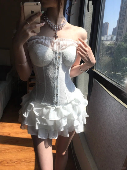 Sexy White Off Shoulder Corset Ruffled Mini Homecoming Dress