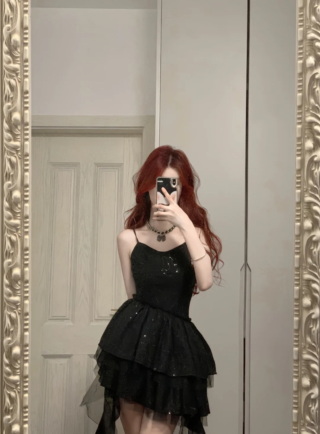 Shiny Black Spaghetti Strap Sequined Tulle Irregular Skirt 17Th Birthday Homecoming Dress