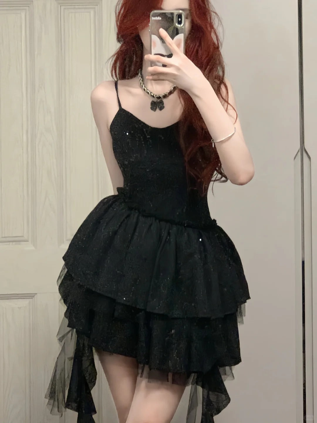Shiny Black Spaghetti Strap Sequined Tulle Irregular Skirt 17Th Birthday Homecoming Dress