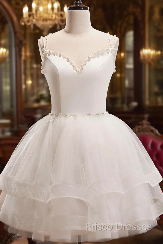 Short White Tulle Formal Prom Dress, Short White Tulle Homecoming Graduation Dress