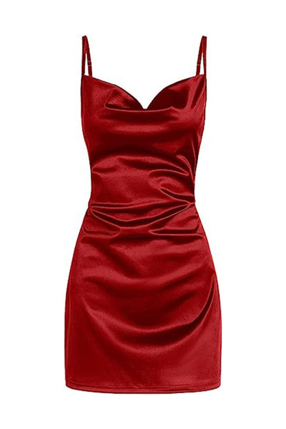 Simple Cowl Neck Champagne Satin Homecoming Dress