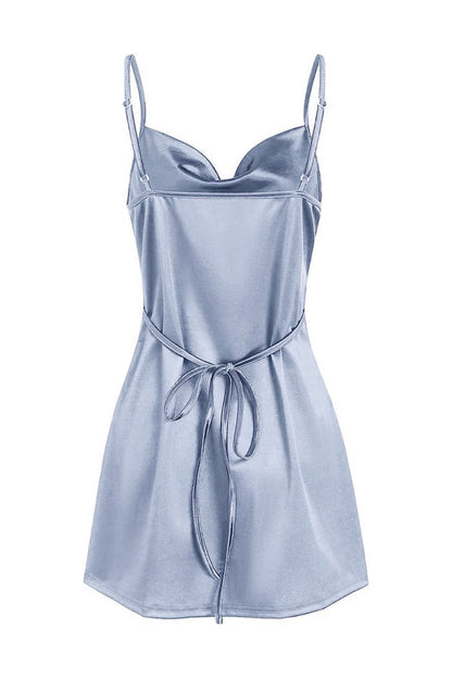 Simple Cowl Neck Champagne Satin Homecoming Dress