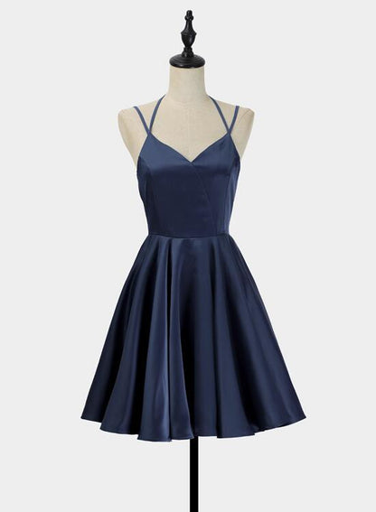 Simple V-Neckline Short Straps Halter Homecoming Dresses,Teen Dress, Summer Dress