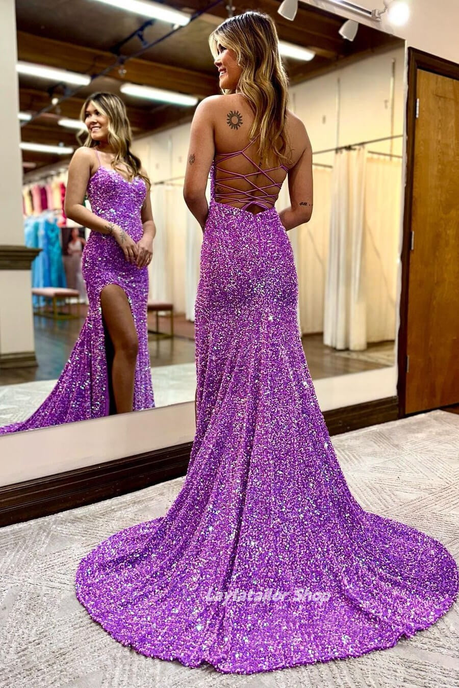 Sparkle V-Neck Sequined Long Formal Prom Dress