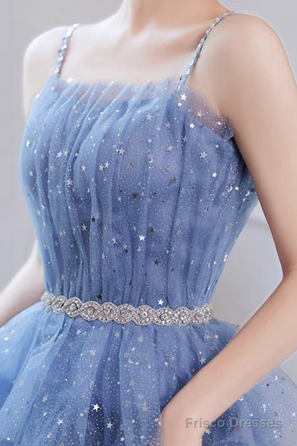 Spaghetti Strap Tulle Short Prom Dress, Cute Blue Homecoming Party Dress