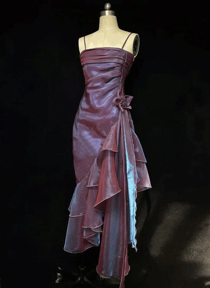 Spaghetti Straps Scoop Homecoming Dress, Mermaid Ruffled Prom Dress