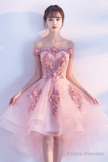 Stylish Pink Off The Shoulder Homecoming Dress, Lovely Pink Party Dress