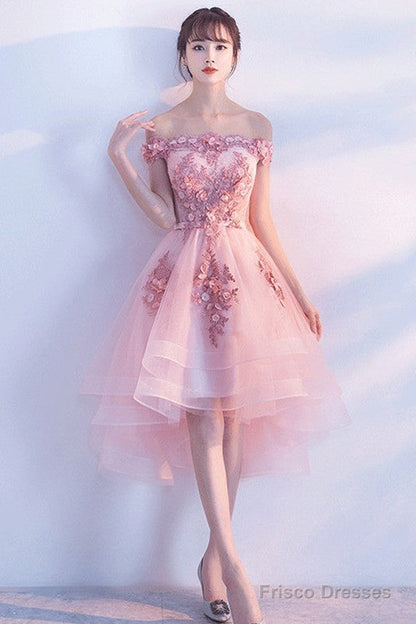 Stylish Pink Off The Shoulder Homecoming Dress, Lovely Pink Party Dress