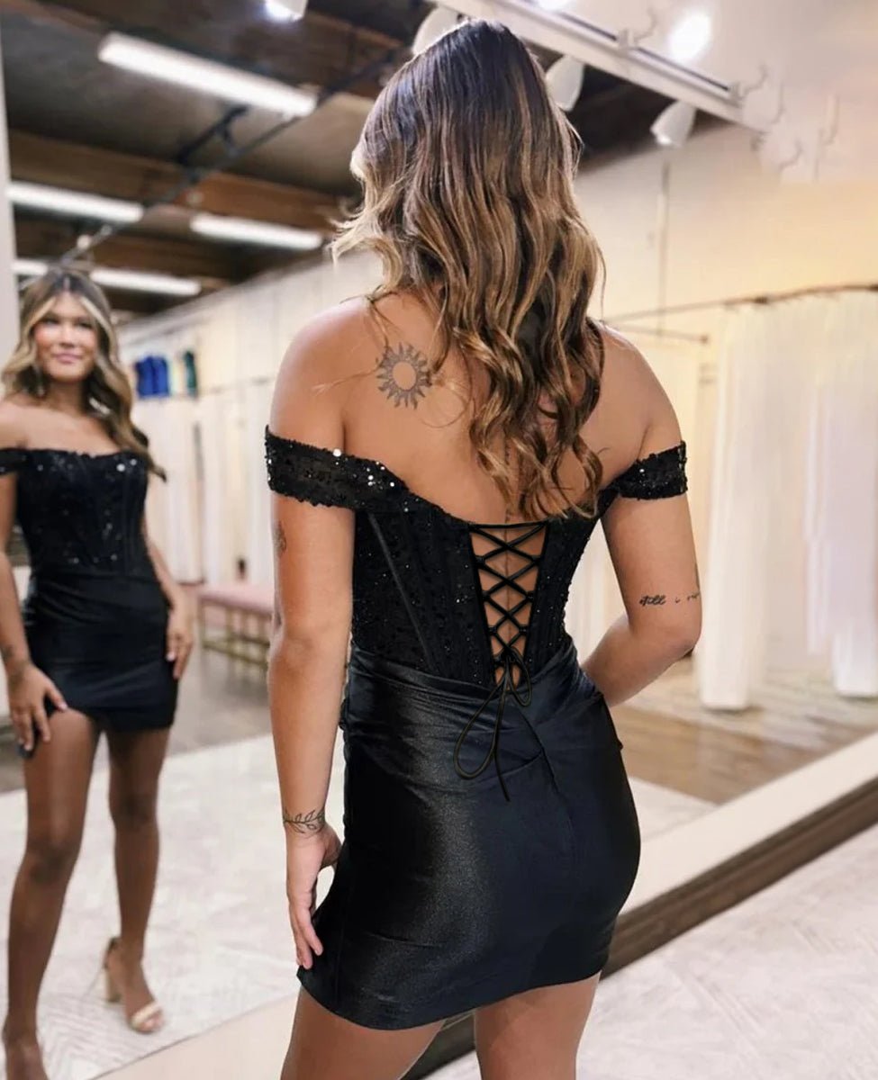 Sparkly Off the Shoulder Sequins Royal Blue Corset Homecoming Dress