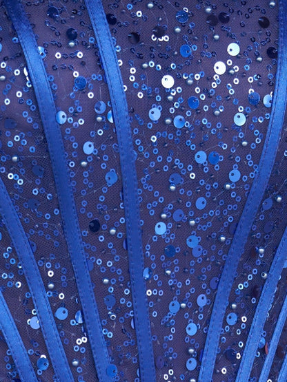 Sparkly Off the Shoulder Sequins Royal Blue Corset Homecoming Dress