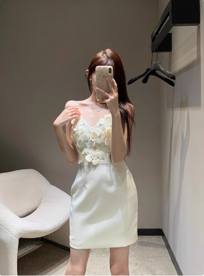 Unique Beautiful Three-Dimensional Flower Sling Satin Birthday Dress Homecoming Dress