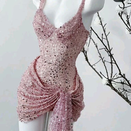 Unique Sheath Straps Sequin Lilac Formal Tight Homecoming Dresses 8Th Grad Dance Graduation Dress Short Hoco Dresses